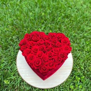 Preserved rose in velvet heart box. Beautiful arrangement. Lives 3-5 years.